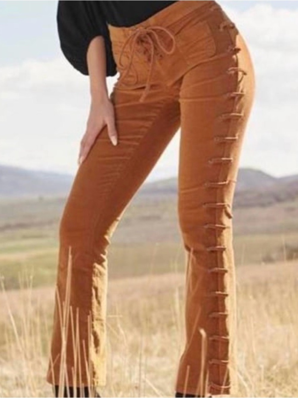 VENUS  Lace-Up Flared Corduroy Jeans
